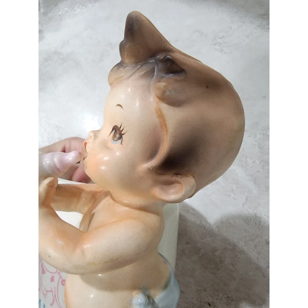 Vintage Lefton Baby Planter Wearing Diaper Kitschy Milk Pail